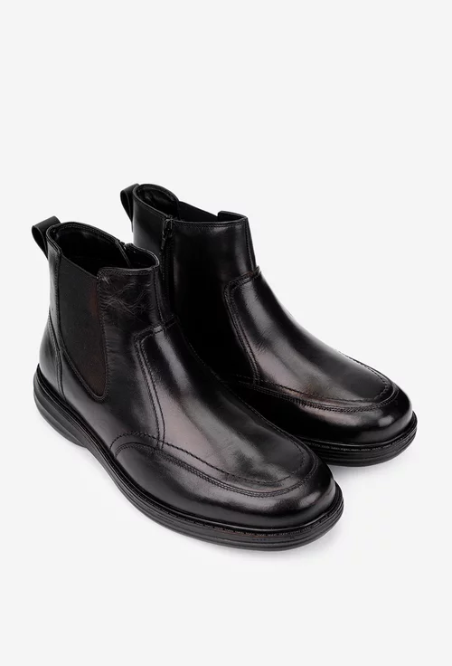 Ghete barbati din piele naturala neagra cu elastic si fermoar