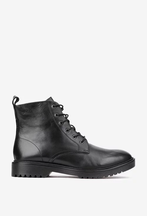 Ghete barbati din piele naturala neagra cu siret