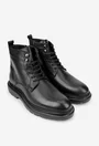 Ghete barbati din piele naturala neagra cu siret si fermoar