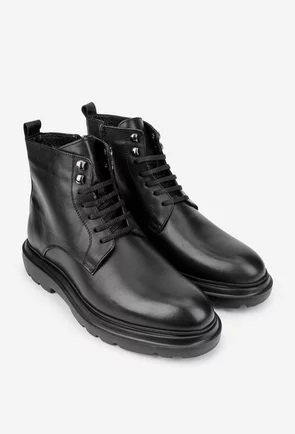 Ghete barbati din piele naturala neagra cu siret si fermoar