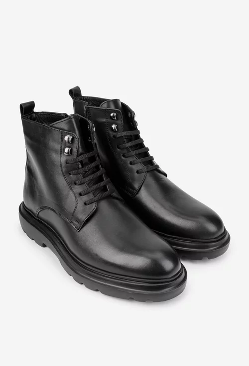 Ghete barbati din piele naturala neagra cu siret si fermoar