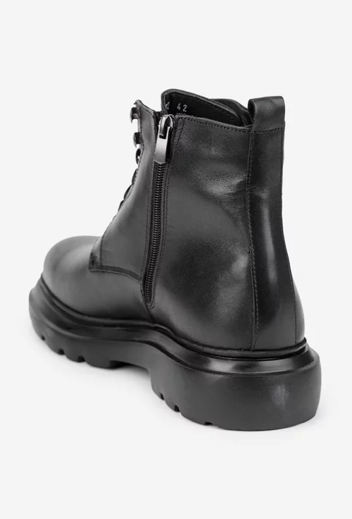 Ghete barbati din piele naturala neagra cu siret si fermoar