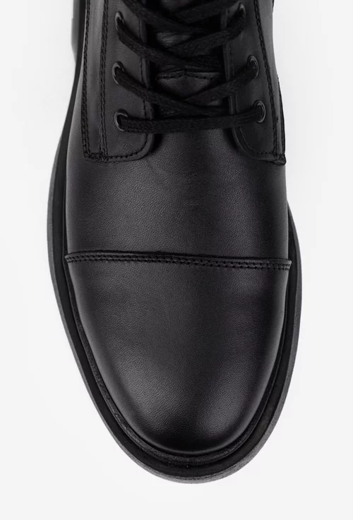 Ghete barbati din piele naturala neagra cu siret si fermoar