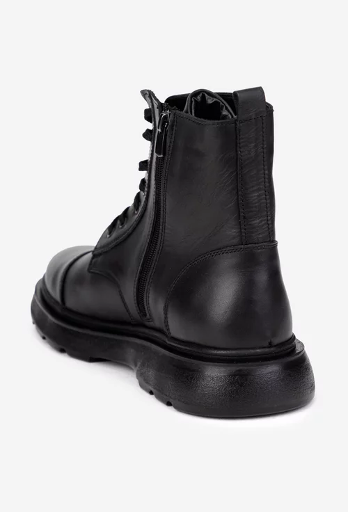 Ghete barbati din piele naturala neagra cu siret si fermoar