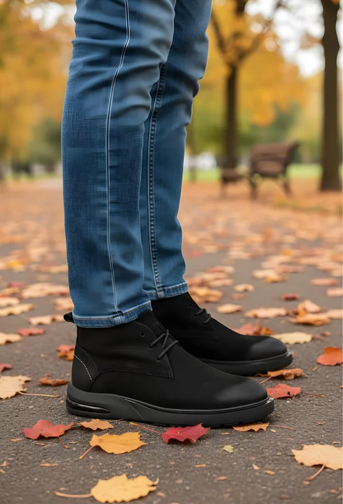 Ghete barbati din piele neagra