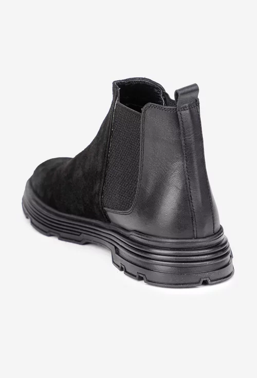 Ghete barbati din piele neagra cu elastic in laterale