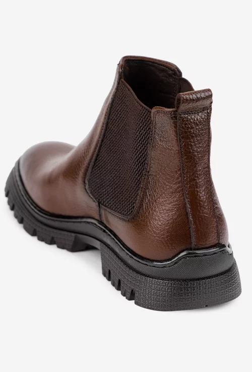 Ghete barbati din piele texturata maro cu elastic
