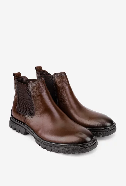 Ghete barbati din piele texturata maro cu elastic