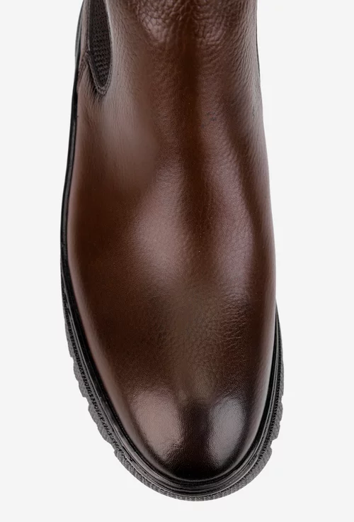 Ghete barbati din piele texturata maro cu elastic