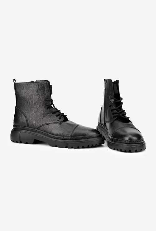 Ghete barbati din piele texturata neagra