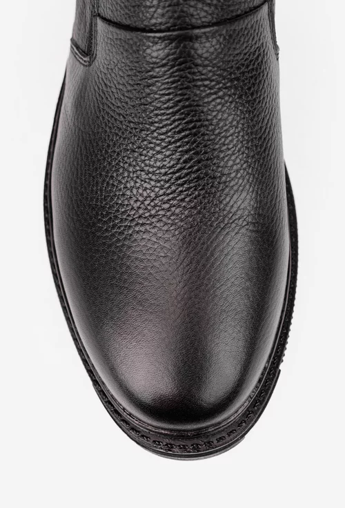 Ghete barbati din piele texturata neagra cu doua fermoare