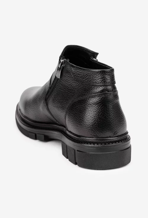 Ghete barbati din piele texturata neagra cu doua fermoare