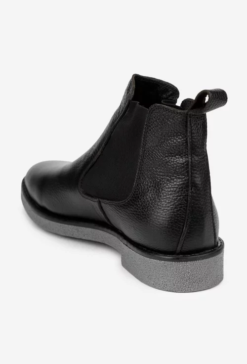 Ghete barbati din piele texturata neagra cu elastic in laterale