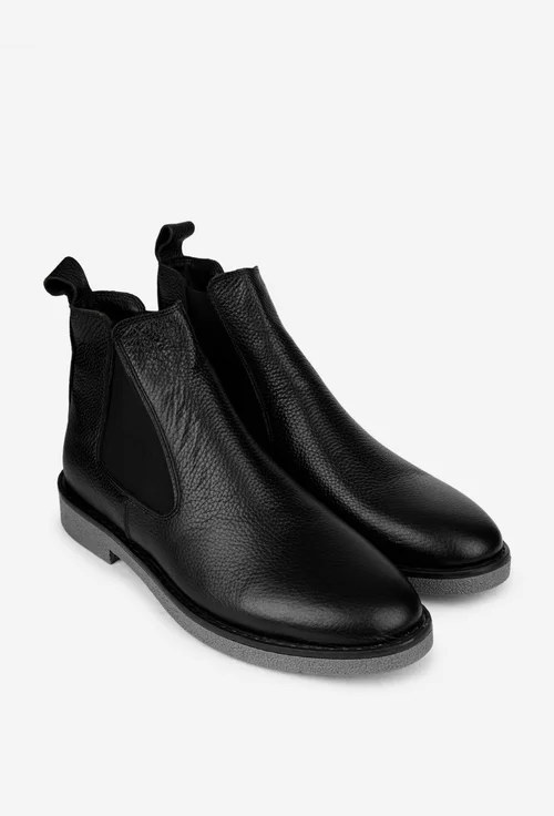 Ghete barbati din piele texturata neagra cu elastic in laterale