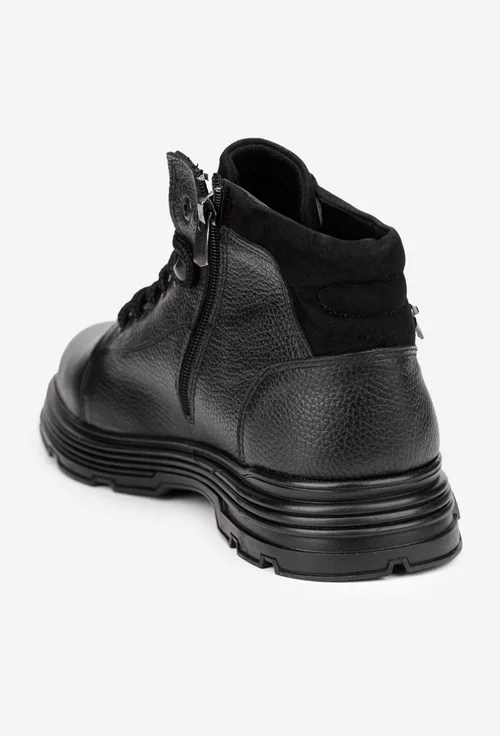 Ghete barbati din piele texturata neagra cu fermoar decorativ