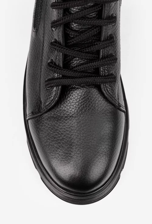 Ghete barbati din piele texturata neagra cu fermoar decorativ