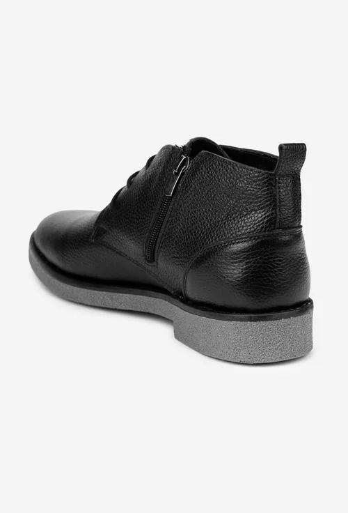 Ghete barbati din piele texturata neagra cu siret si fermoar