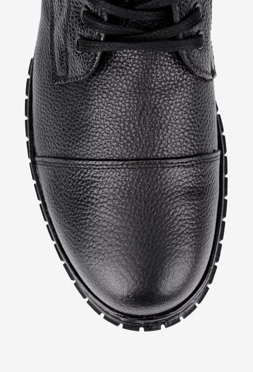 Ghete barbati negre din piele texturata cu siret si fermoar