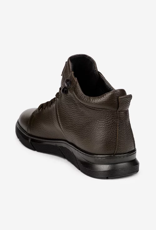 Ghete barbati realizate din piele texturata maro inchis