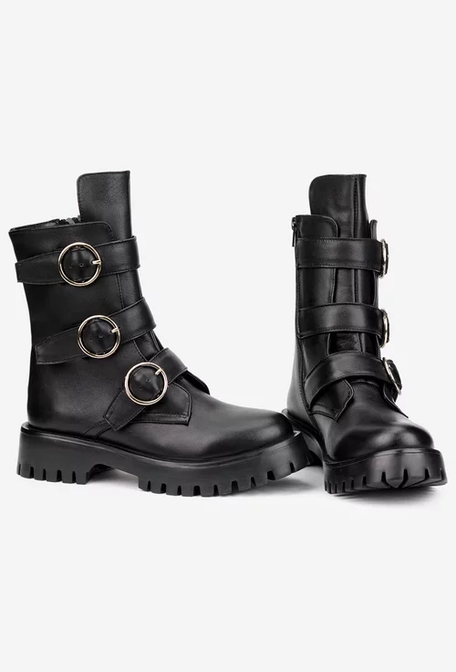 Ghete dama accesorizate din piele naturala neagra