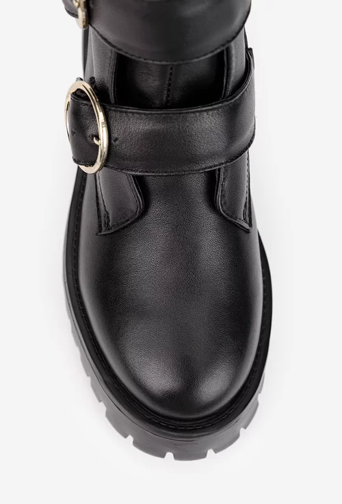 Ghete dama accesorizate din piele naturala neagra