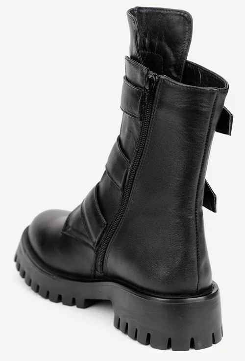 Ghete dama accesorizate din piele naturala neagra