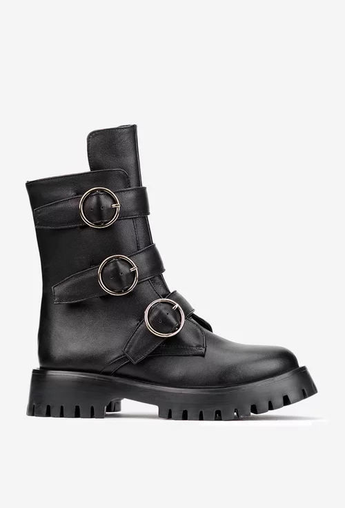 Ghete dama accesorizate din piele naturala neagra