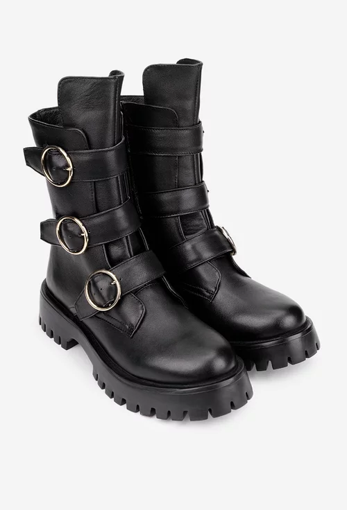 Ghete dama accesorizate din piele naturala neagra