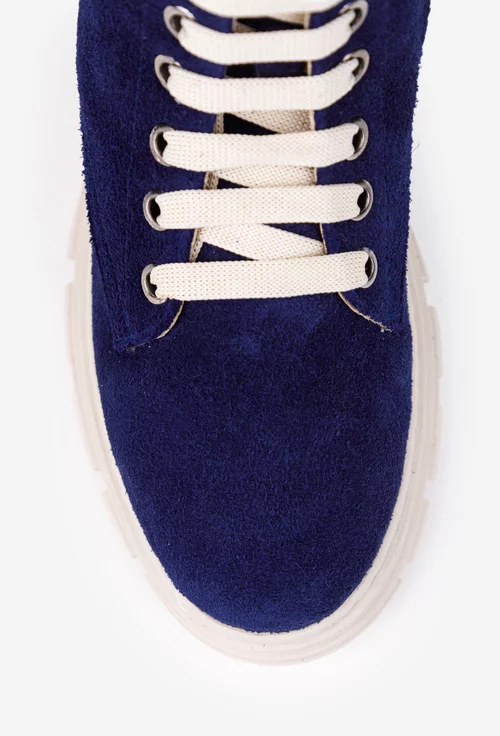 Ghete dama albastre din piele intoarsa