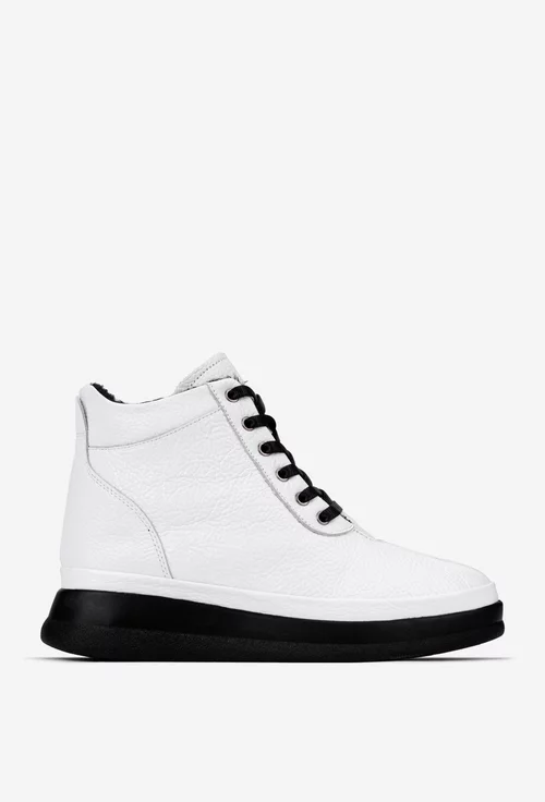 Ghete dama albe din piele texturata