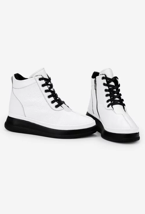 Ghete dama albe din piele texturata