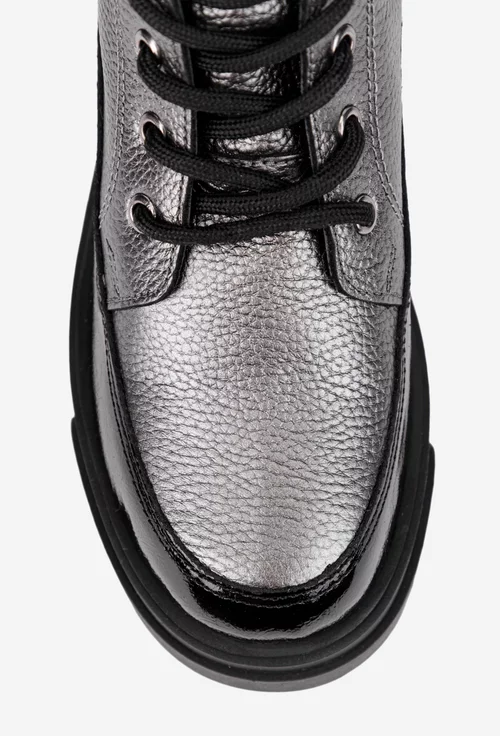 Ghete dama argintii cu negru din piele