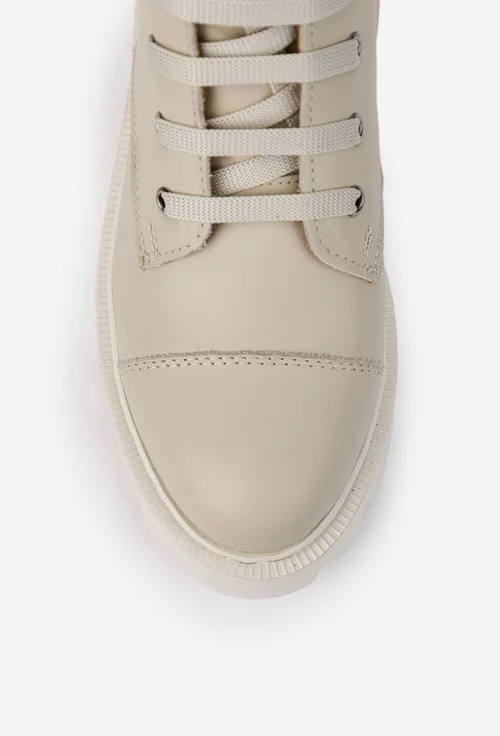 Ghete dama bej din piele cu detaliu elastic