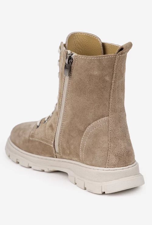 Ghete dama bej din piele intoarsa