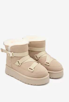 Ghete dama bej din piele intoarsa