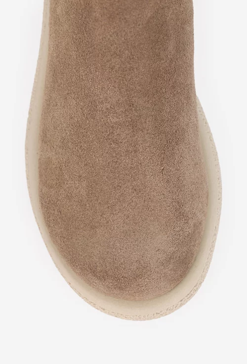 Ghete dama bej din piele intoarsa si material textil