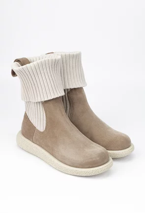 Ghete dama bej din piele intoarsa si material textil