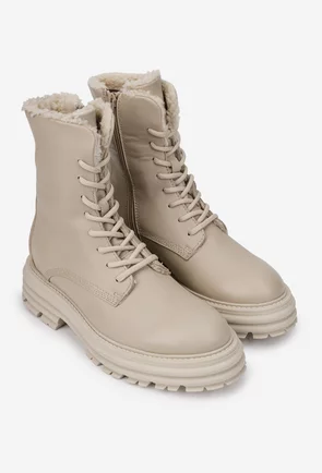 Ghete dama bej din piele naturala