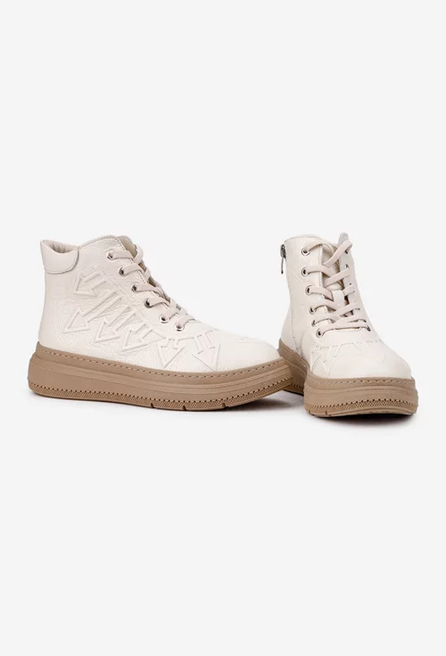 Ghete dama bej NUR din piele texturata