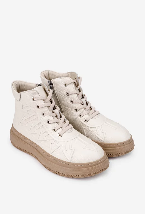 Ghete dama bej NUR din piele texturata