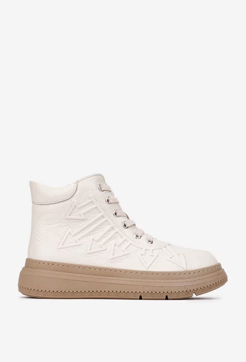 Ghete dama bej NUR din piele texturata