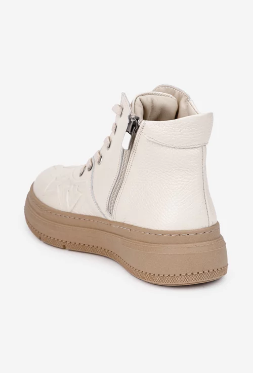 Ghete dama bej NUR din piele texturata