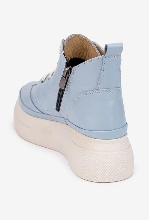 Ghete dama bleu deschis din piele cu talpa inalta