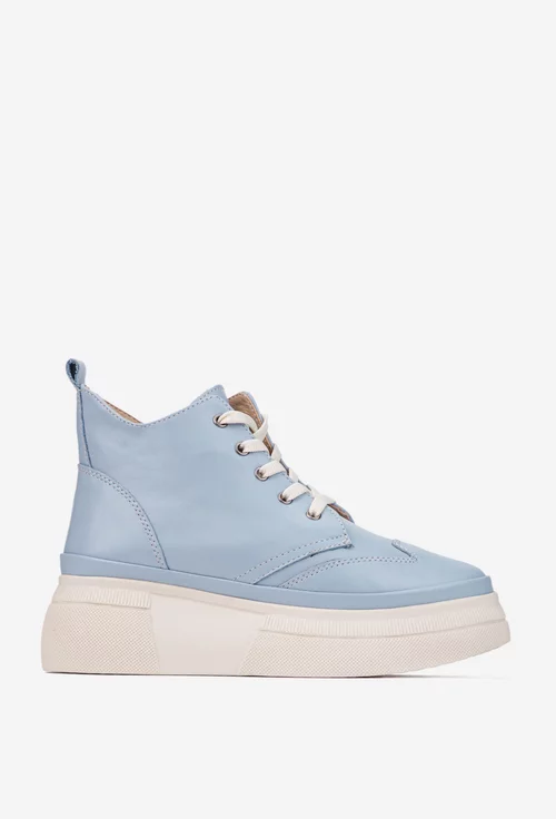 Ghete dama bleu deschis din piele cu talpa inalta