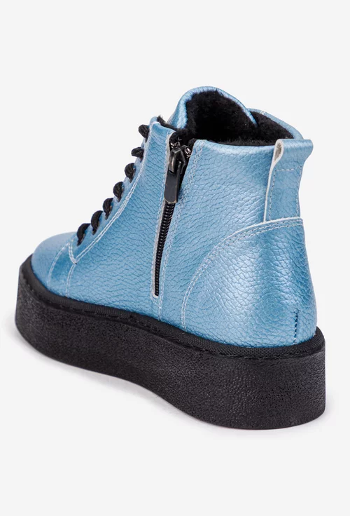 Ghete dama bleu din piele texturata
