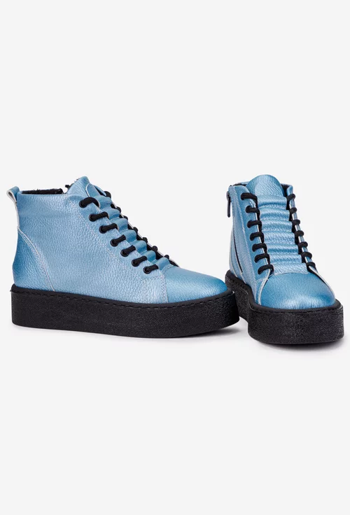 Ghete dama bleu din piele texturata