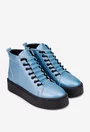 Ghete dama bleu din piele texturata