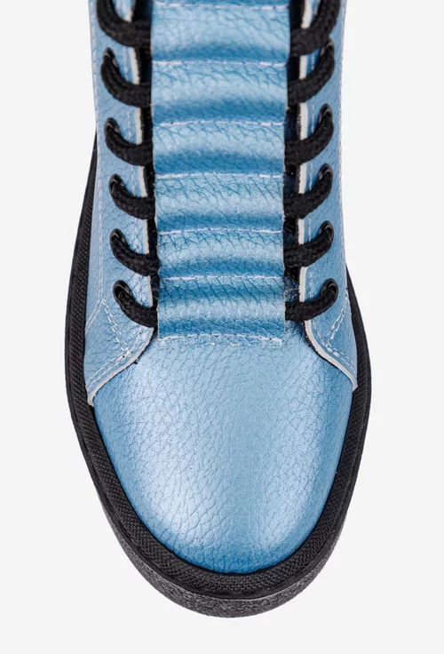 Ghete dama bleu din piele texturata
