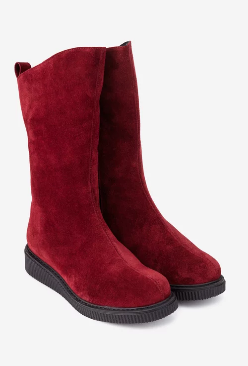 Ghete dama bordo din piele intoarsa