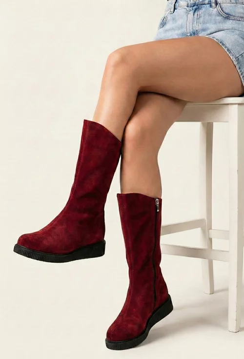 Ghete dama bordo din piele intoarsa